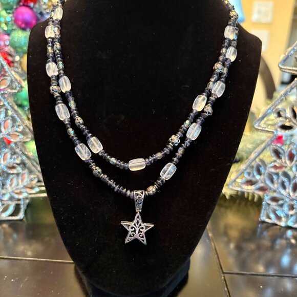 Sterling Silver Star, double-strand necklace in natural iolite and quartz - Picture 3 of 4